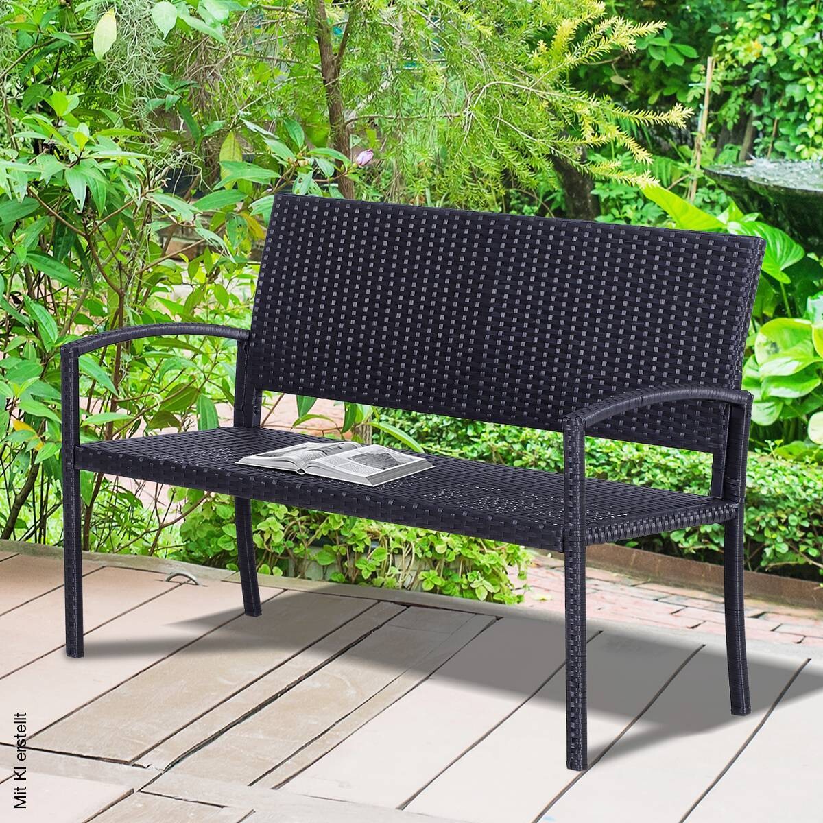 Outsunny Gartenbank schwarz Stahl B/H/L: ca. 60x87x122 cm