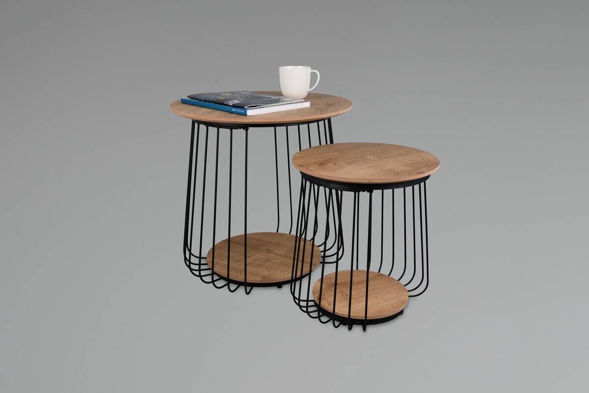 Couchtisch Arkali, 2er-Set Eiche Artisan Nachbildung H/D: ca. 50x50 cm