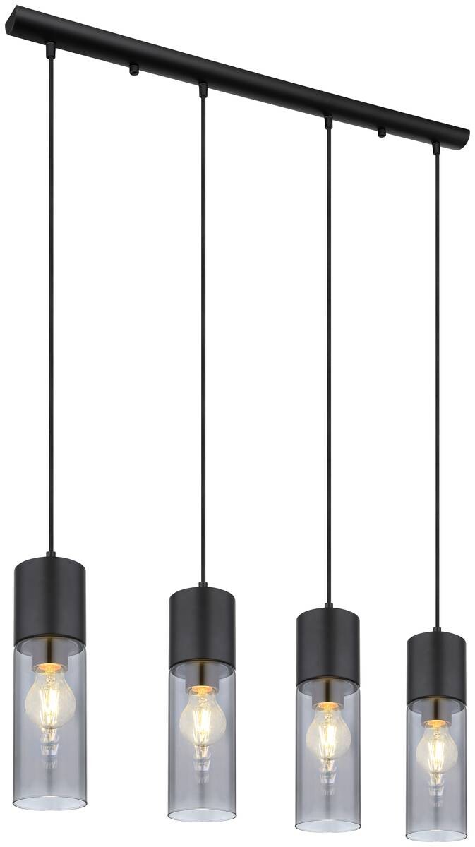 GLOBO Pendelleuchte Annika schwarz Metall Rauchglas B/H/L: ca. 9x156x80 cm E27 4 Brennstellen
