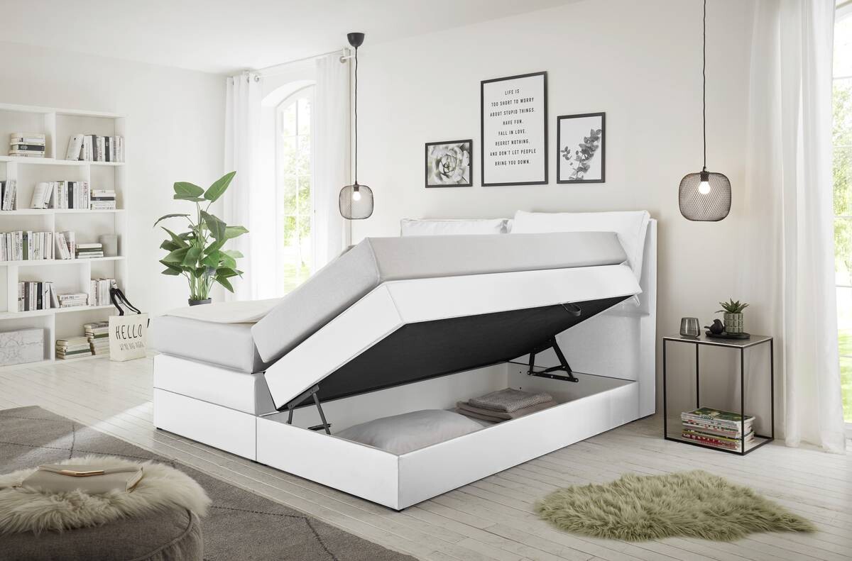 Boxspringbett Lissy weiß Kunstleder Liegefläche B/L: ca. 160x200 cm