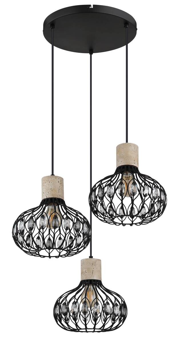 GLOBO Hängeleuchte Rauch grau mattschwarz Glas Metall H/D: ca. 150x47 cm E27 3 Brennstellen