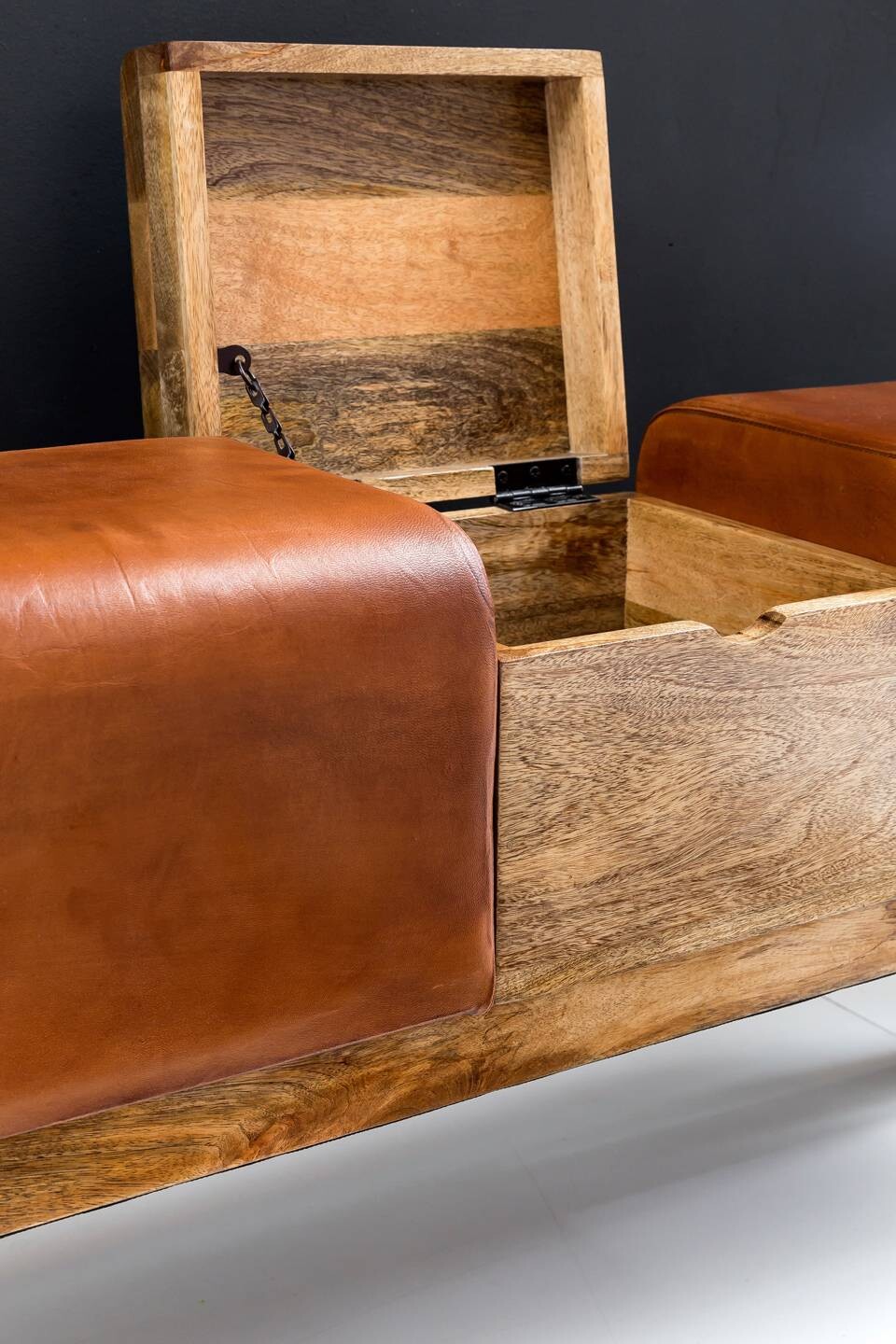 Wohnling Sitzbank braun natur Leder Echtholz B/H/T: ca. 120x53x29 cm