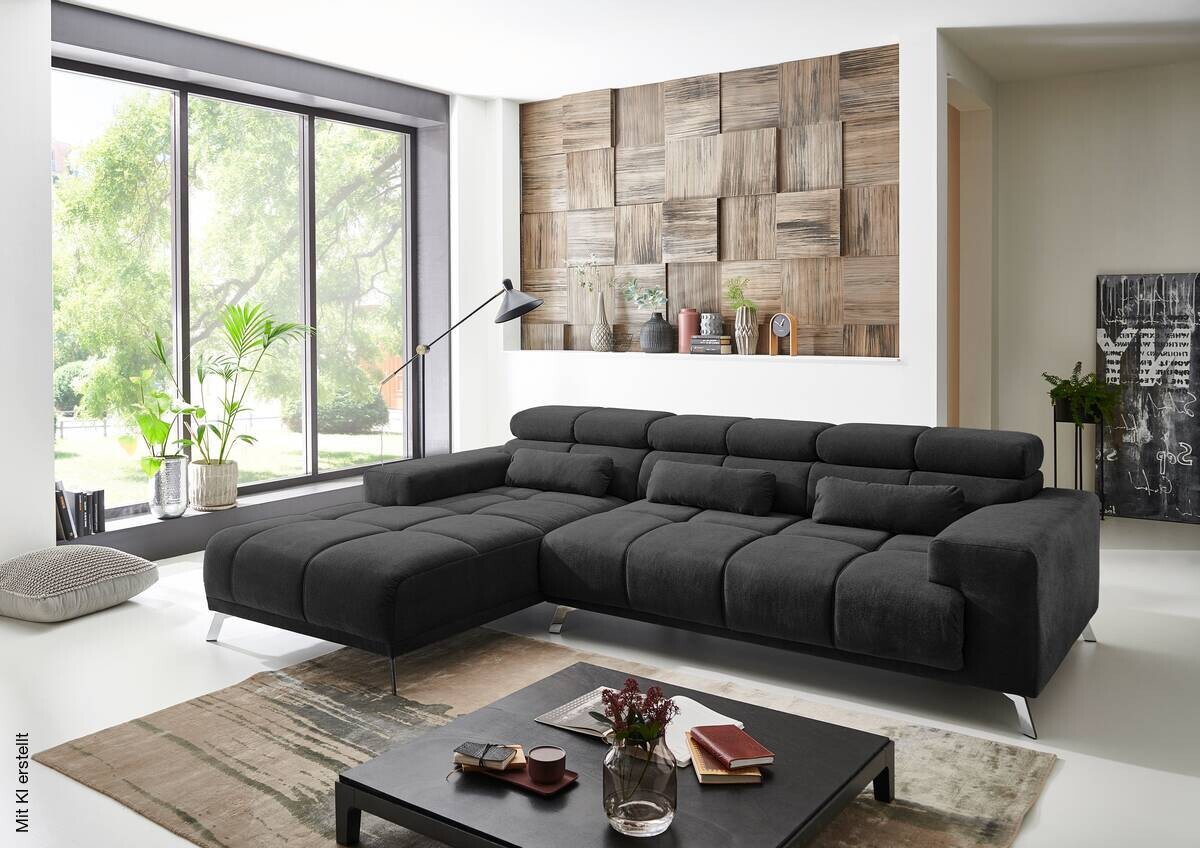 Ecksofa schwarz Flachgewebe B/T: ca. 285x201 cm