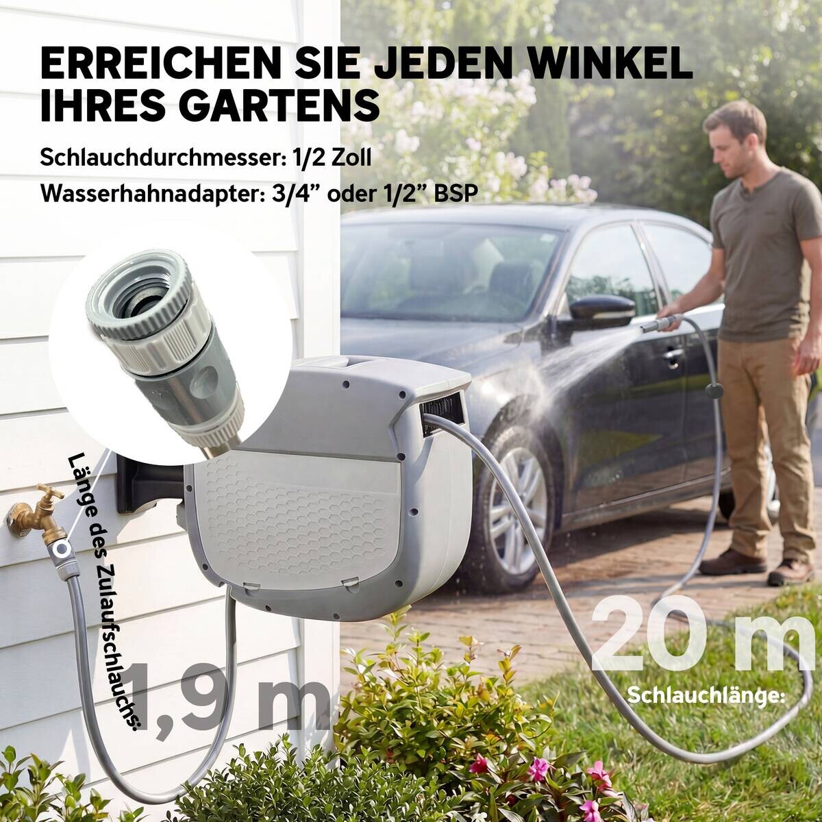 Outsunny Schlauchtrommel grau B/H/T/L: ca. 22x35x22x52 cm