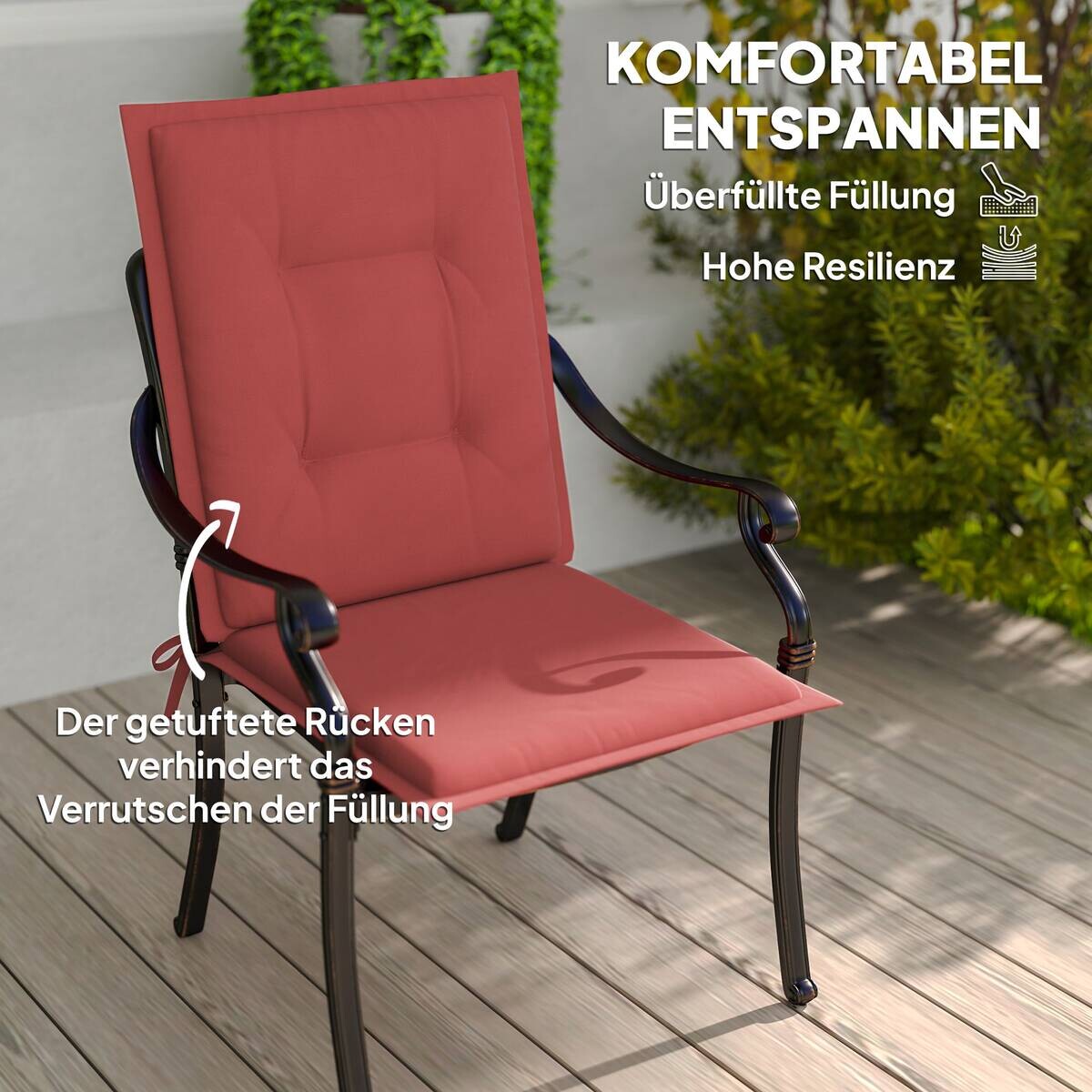 Outsunny Sitzkissen 4er Set weinrot Polyester B/H/L: ca. 50x5x108 cm