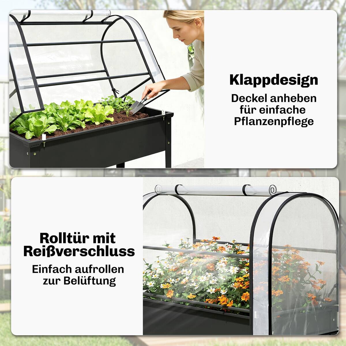 Outsunny Hochbeet mit Gewächshaus schwarz Kunststoff B/H/T/L: ca. 49x136x49x100 cm