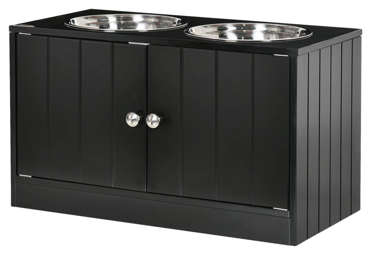 PawHut Futterstation schwarz Edelstahl B/H/L: ca. 30x35,5x60 cm
