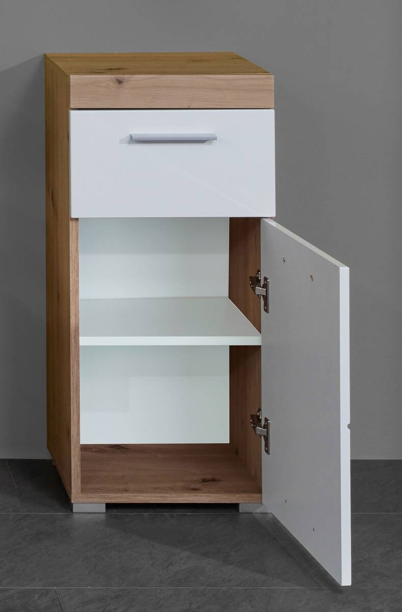 Stauraumelement Amanda weiß Hochglanz Asteiche Nachbildung B/H/T: ca. 37x79x31 cm