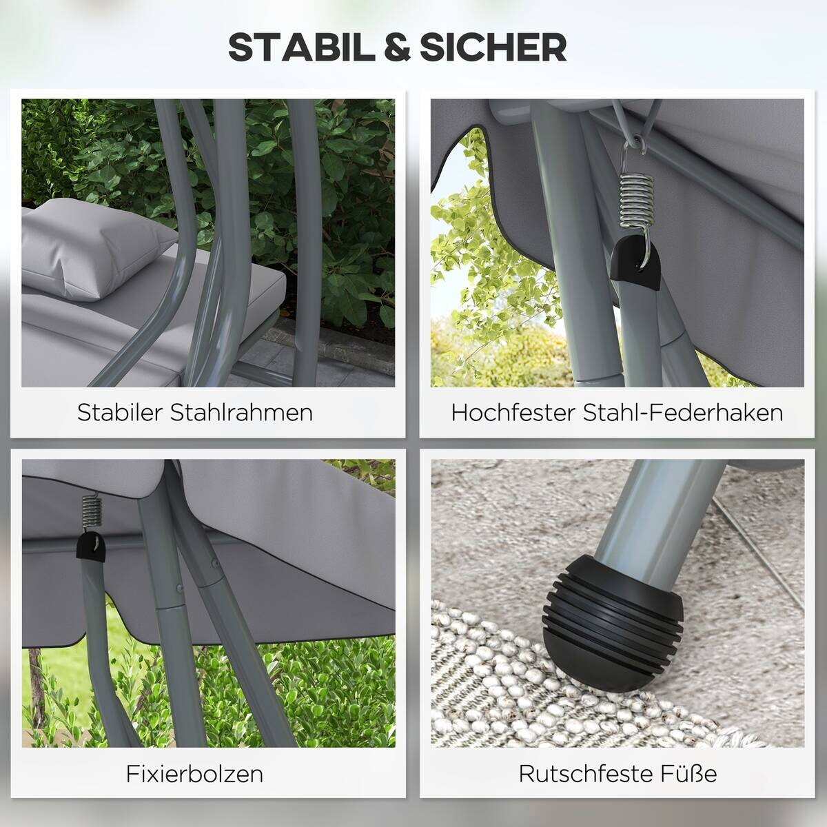 Outsunny Hollywoodschaukel hellgrau Polyester-Mischgewebe B/H/L: ca. 120x164x200 cm