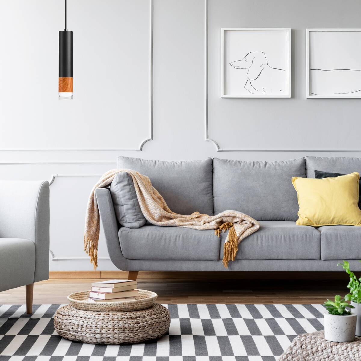 Lamkur Pendelleuchte schwarz Glas Stahl B/H/L: ca. 8x105x8 cm GU10 1 Brennstellen