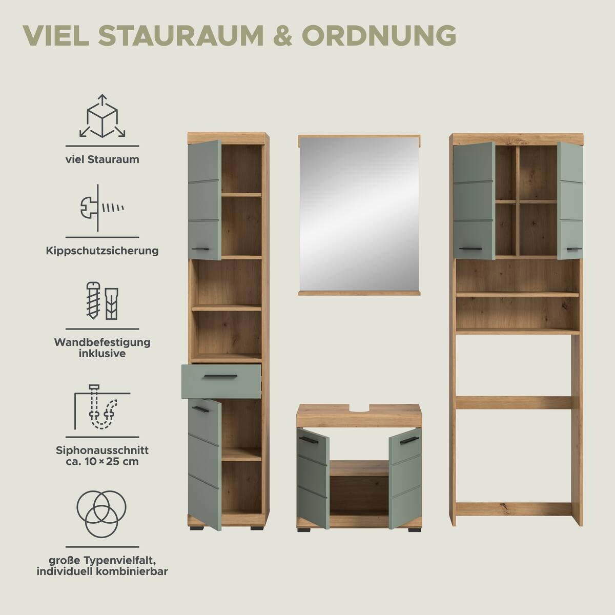 Badezimmer-Set Scout Eiche Artisan Nachbildung salbei Nachbildung B/H/T: ca. 190x191x34 cm