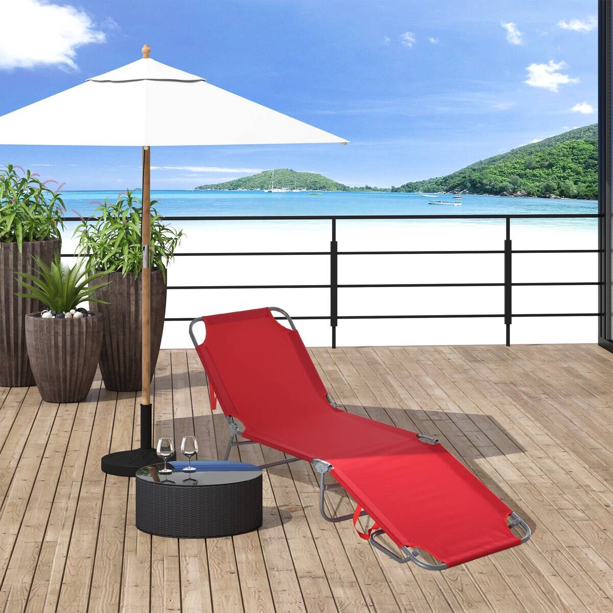 Outsunny Sonnenliege rot Polyester B/H/L: ca. 55x24x187 cm