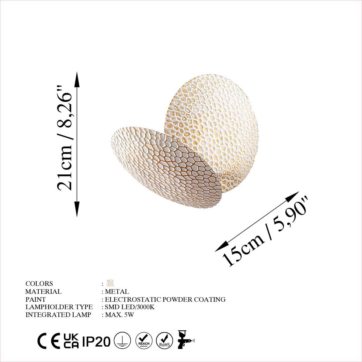 Opviq Wandleuchte 119FRS1552 gold weiß Metall B/H/L: ca. 15x21x21 cm 1 Brennstellen