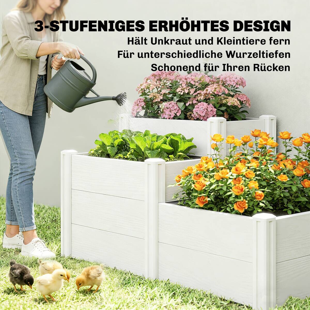 Outsunny Hochbeet weiß Kunststoff B/H/T/L: ca. 80x64x80x120 cm