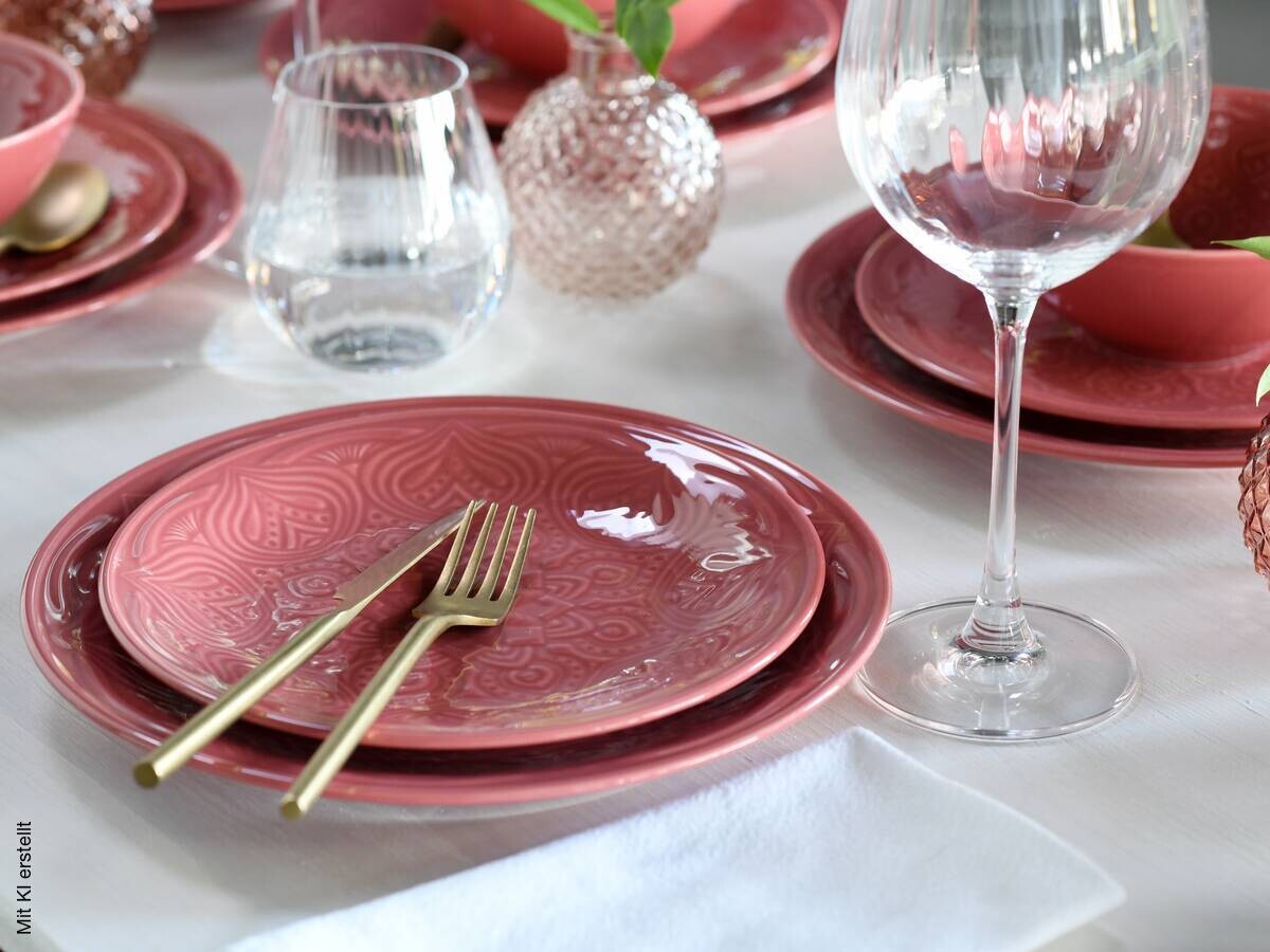 CreaTable Tafelservice Orient Mandala rot Porzellan 12 tlg.