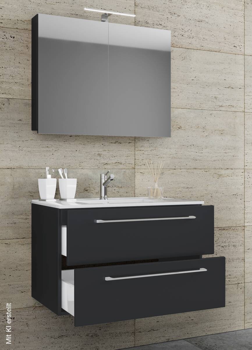 Waschplatz 3tlg-Badinos schwarz B/H/T: ca. 80x50x46 cm
