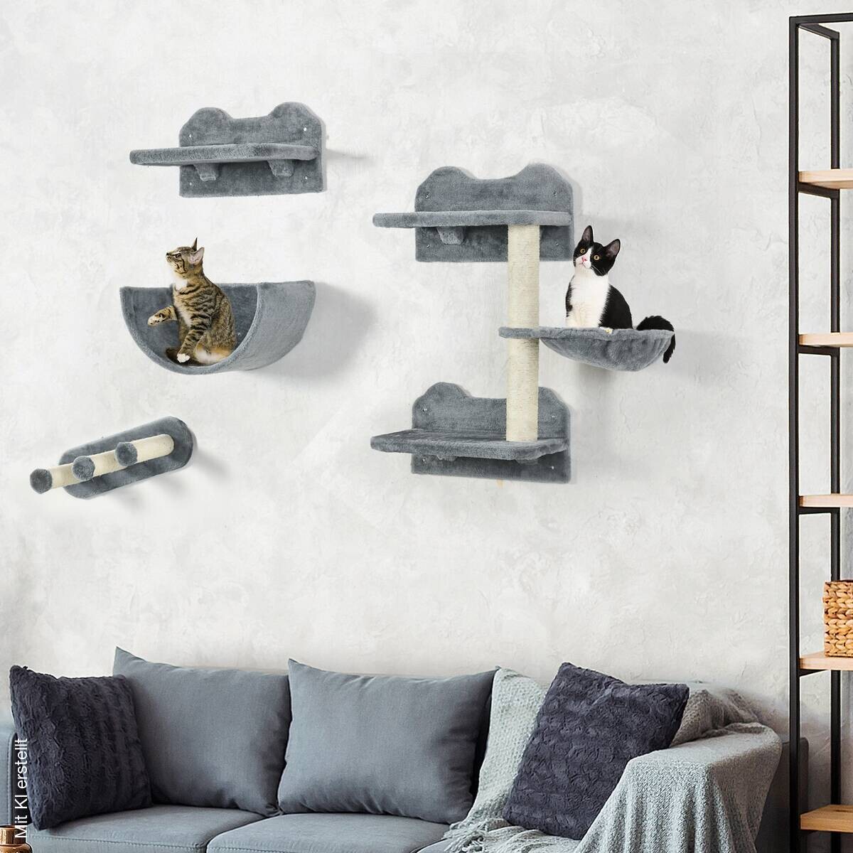 PawHut Katzen Kletterwand grau Polyester B/H/L: ca. 28x73x40 cm
