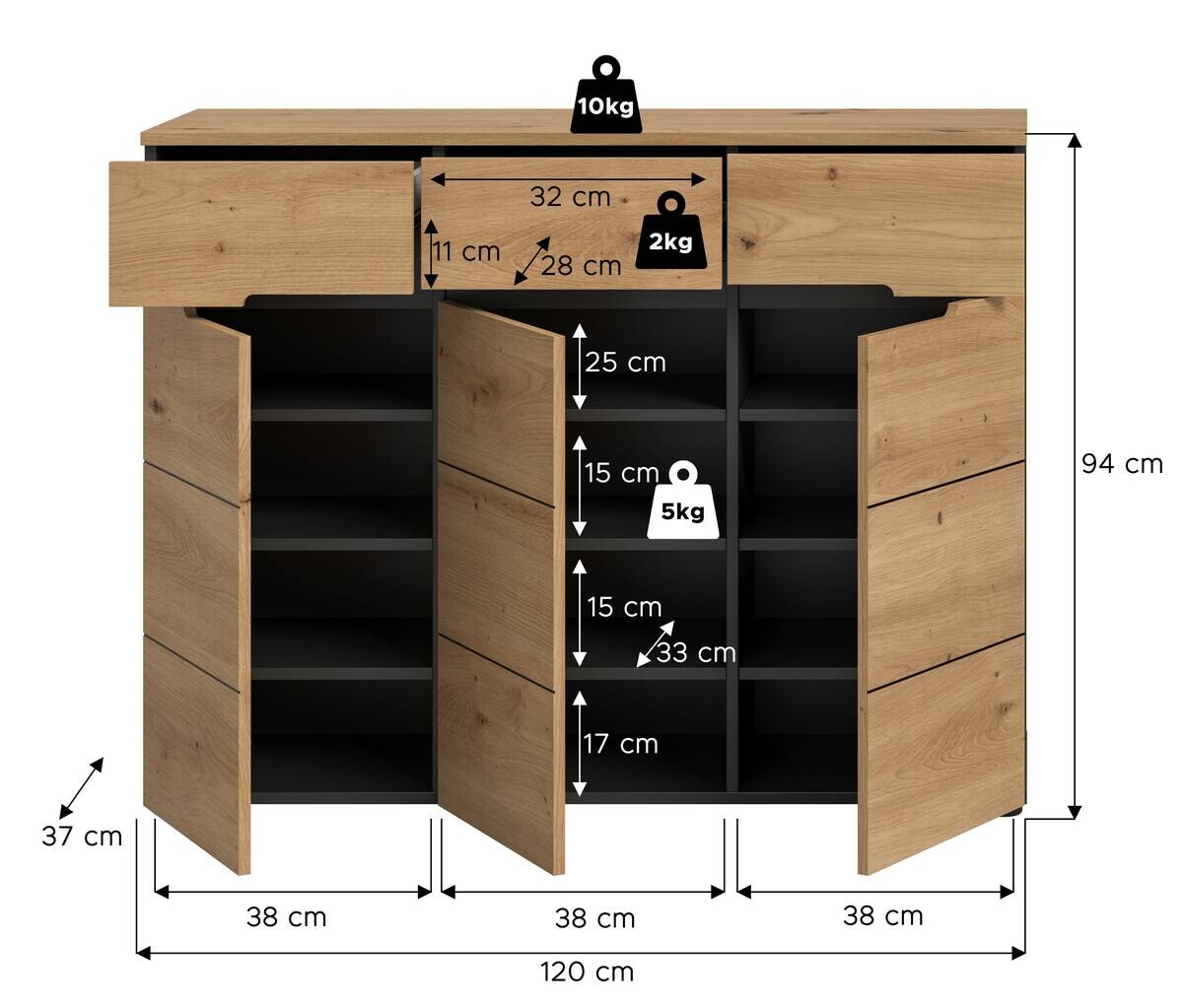 Schuhkommode Canu basaltgrau Nachbildung Artisan Nachbildung B/H/T: ca. 94x120x37 cm
