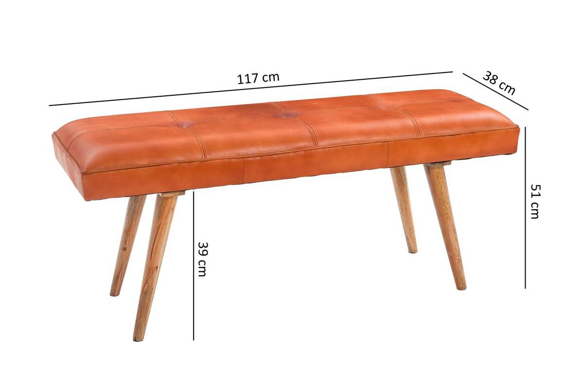 Wohnling Sitzbank braun natur Leder Echtholz B/H/T: ca. 117x51x38 cm