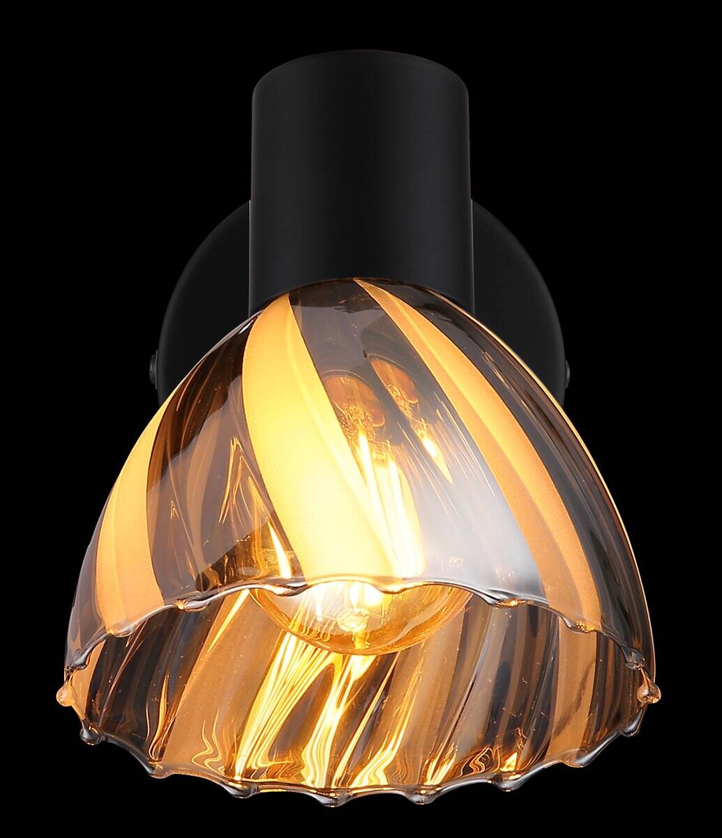 GLOBO Strahler mattschwarz Satiniert Rauch Metall Glas H: ca. 12,5 cm E14 1 Brennstellen