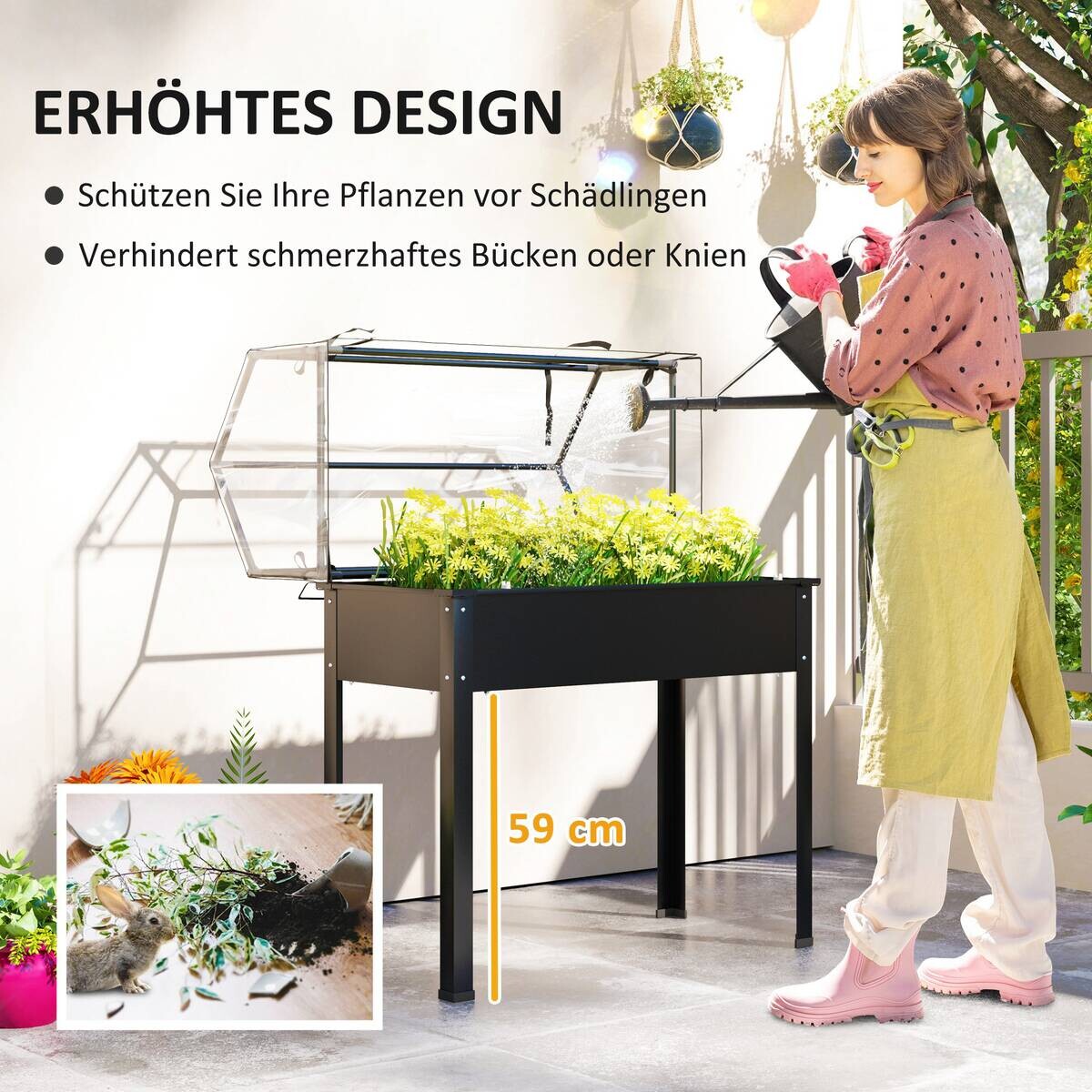 Outsunny Hochbeet schwarz Stahl B/H/T/L: ca. 48x124x48x100 cm