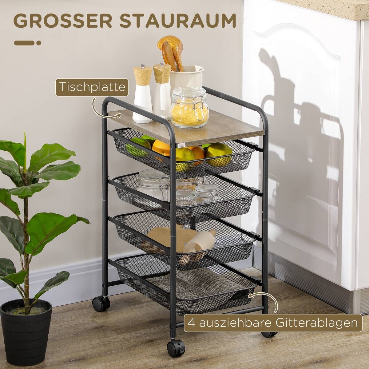 HOMCOM Rollwagen schwarz Spanplatte B/H/L: ca. 31x41,5x66 cm