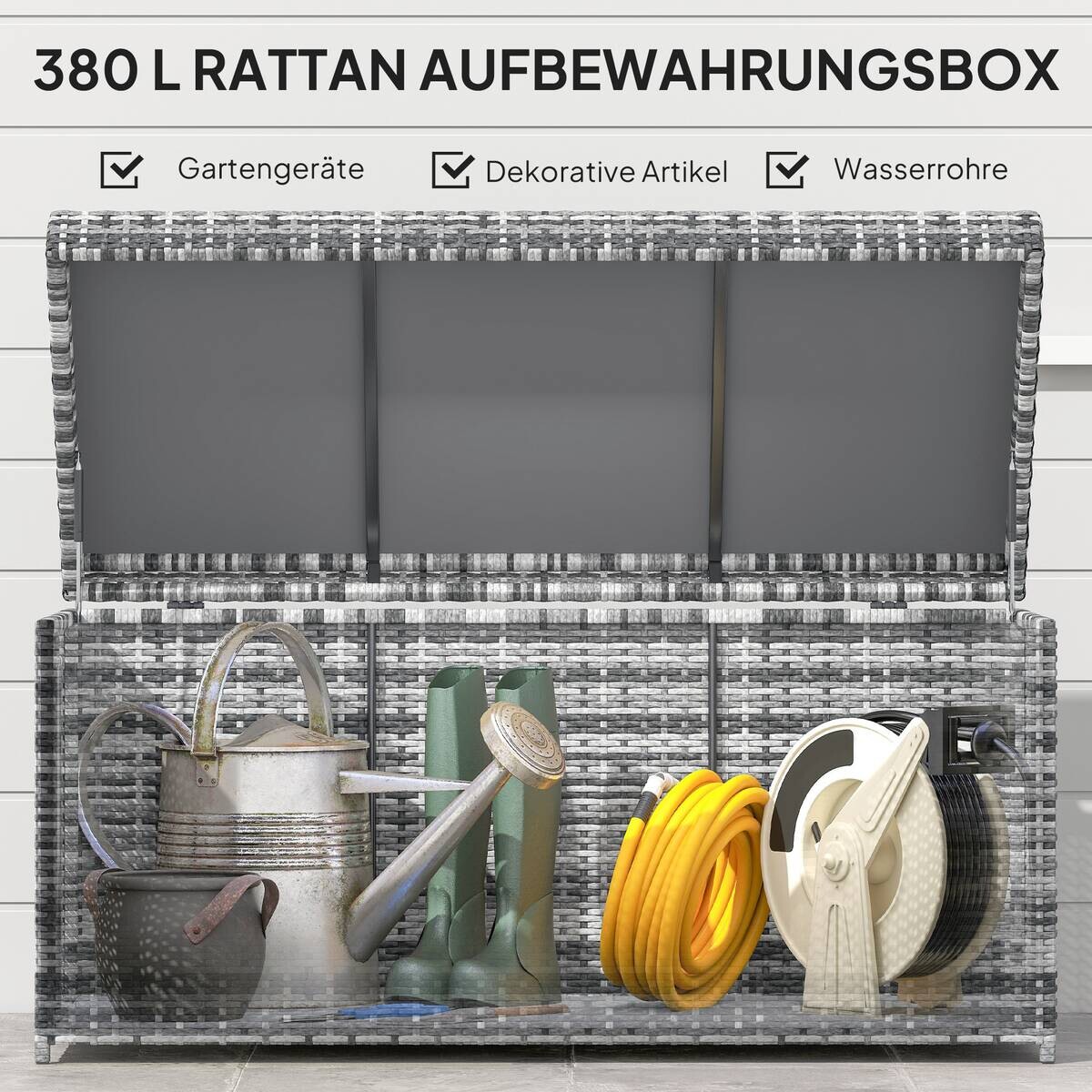 Outsunny Rattan Auflagenbox dunkelgrau Polyethylen B/H/L: ca. 61x65x130 cm