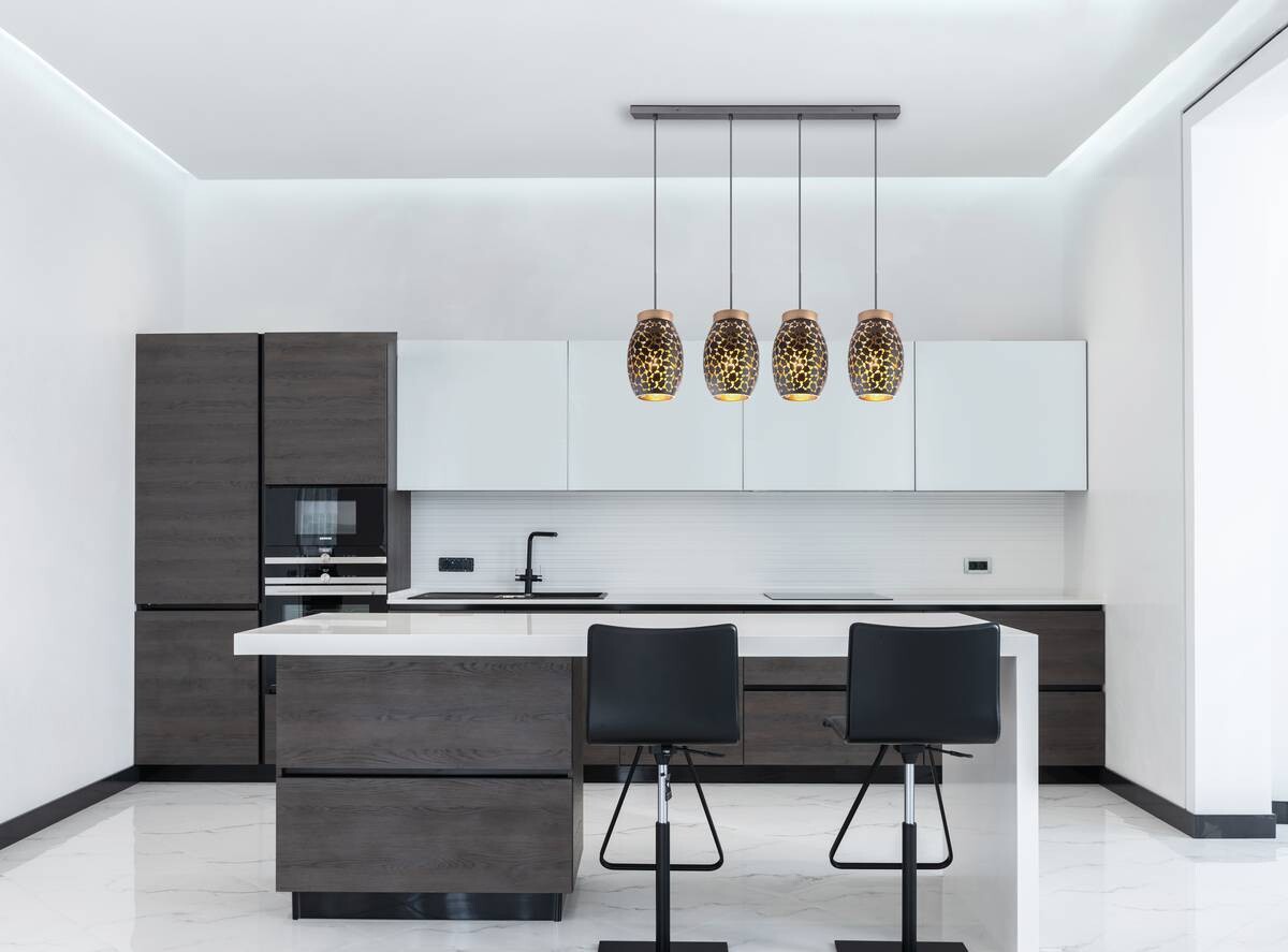 GLOBO Pendelleuchte Narri schwarz gold Metall B/H/L: ca. 15x120x90 cm E27 4 Brennstellen