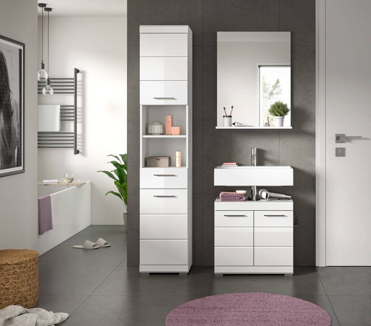 Badezimmer-Set Scout weiß weiß Hochglanz B/H/T: ca. 112x191x34 cm