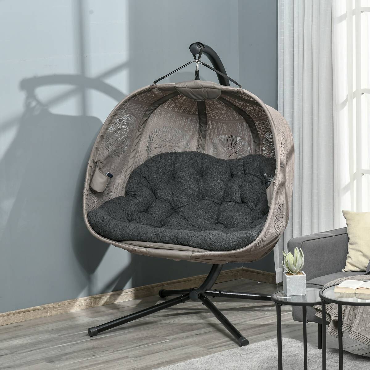 Outsunny Hängesessel mit zwei Sitzplätzen schwarz Polyester B/H/L: ca. 126x172x132 cm
