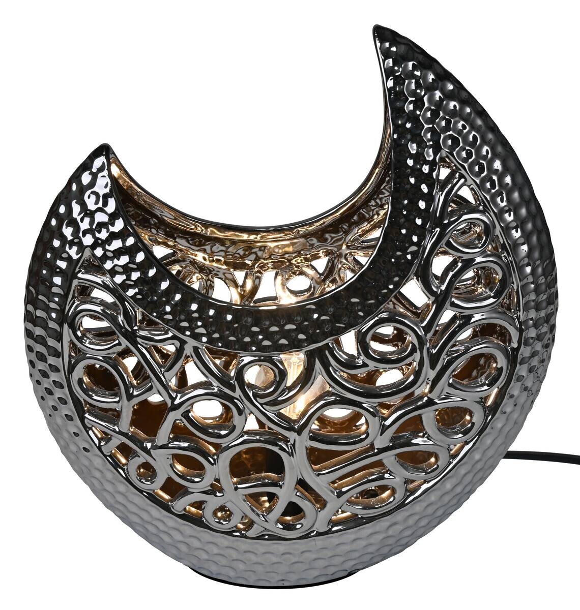 POCOline Keramik Tischleuchte Adelina silber Keramik B/H/L: ca. 16x36x30 cm E14 1 Brennstellen