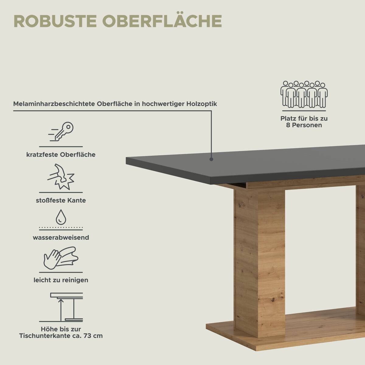 Esstisch MOTION grau Artisan Nachbildung B/H/T: ca. 150x76x90 cm