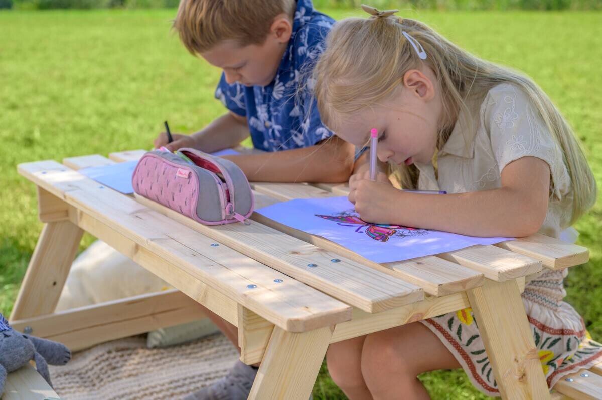 Timbela Kindersitzgarnitur M010 natur Holz B/H/L: ca. 90x50x90 cm