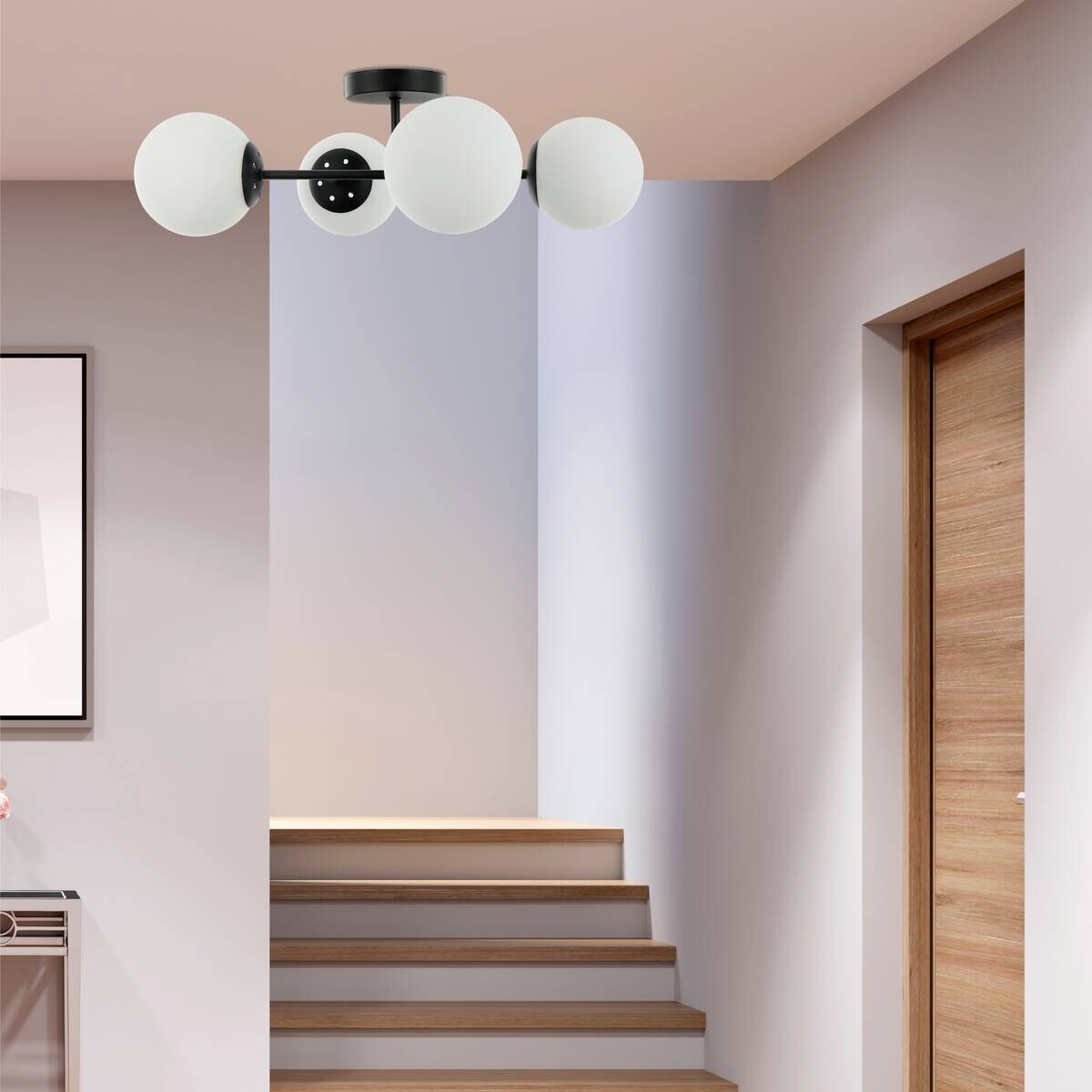 Lamkur Deckenleuchte Maddie schwarz Glas Stahl B/H/L: ca. 19x44x61 cm E14 4 Brennstellen