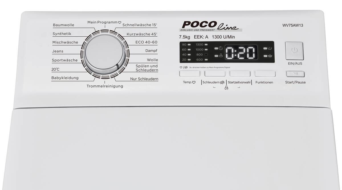 POCOline Toplader-Waschmaschine WV75AW13 weiß B/H/T: ca. 40x87,5x61 cm ca. 75 kg