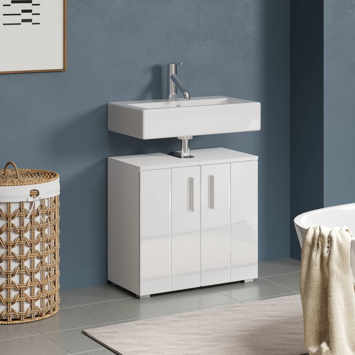 Waschbeckenunterschrank Wons weiß Hochglanz weiß matt B/H/T: ca. 60x58x34 cm