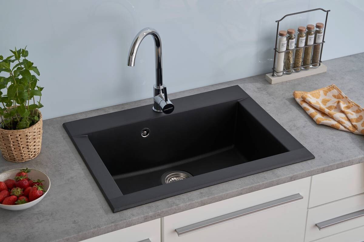 Respekta Einbauspüle Ohio 66 x 50 S schwarz Mineralite B/H/T: ca. 66x21x50 cm