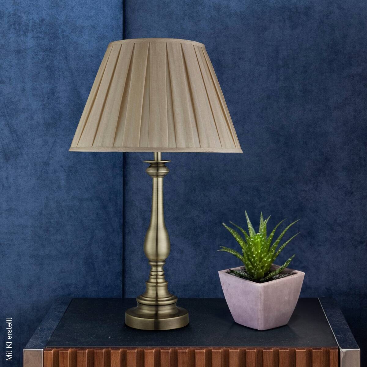Searchlight Tischlampe Flemish messing Textil Stahl B/H/L/D: ca. 40x62x40x40 cm E27 1 Brennstellen