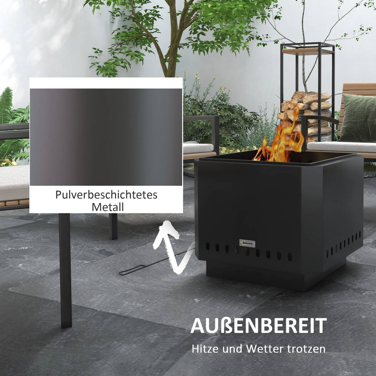 Outsunny Feuerschale schwarz Metall B/H/L: ca. 48x41x48 cm