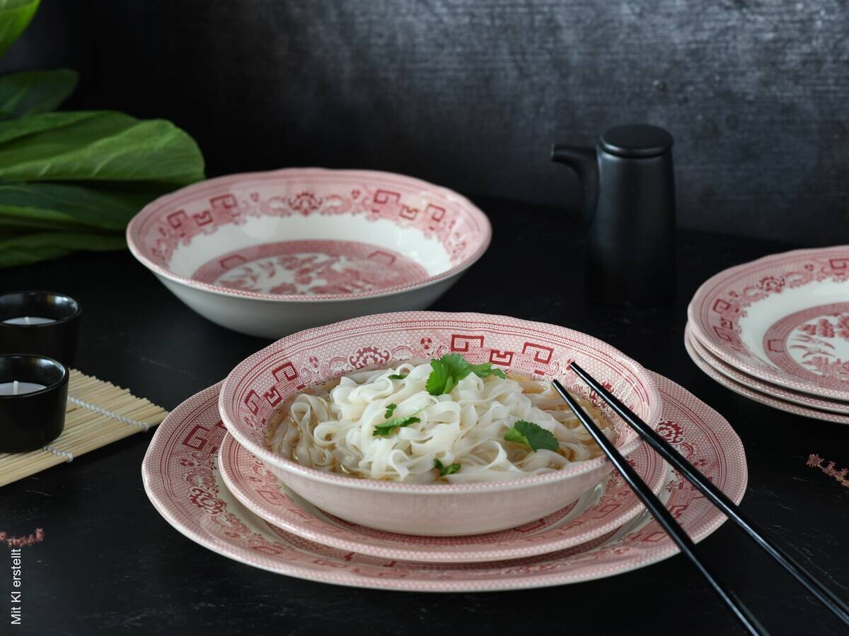 CreaTable Tafelservice China Town rot Steingut 18 tlg.
