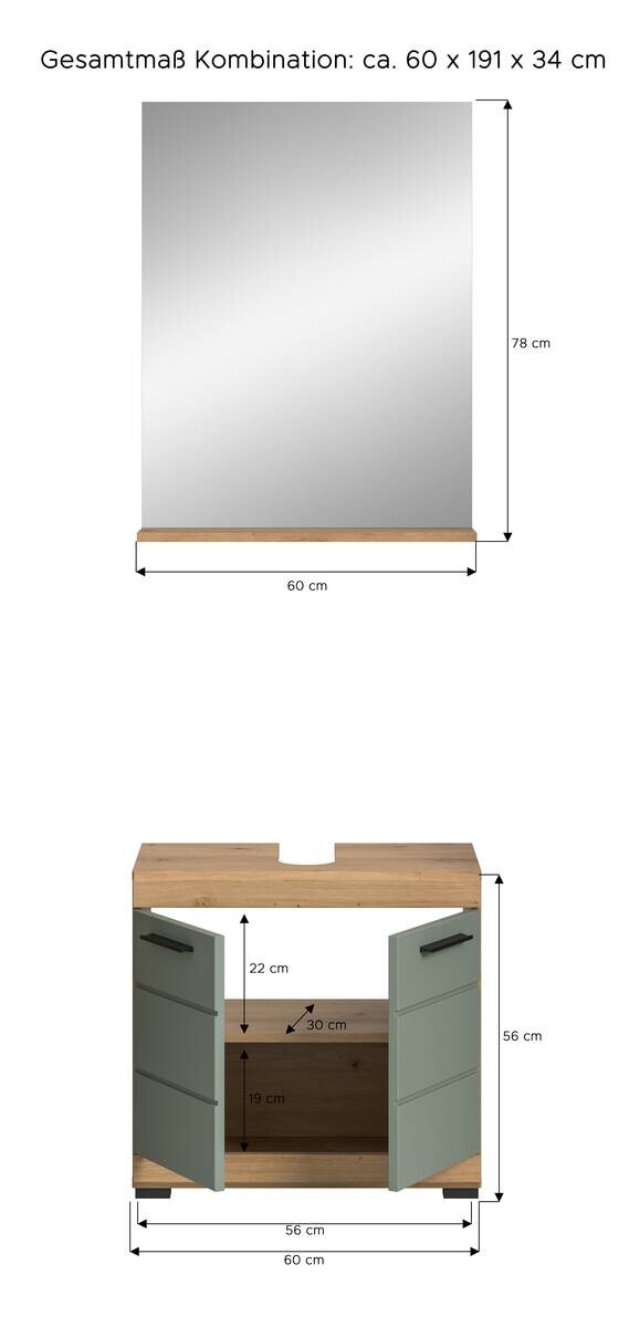 Badezimmer-Set Scout Eiche Artisan Nachbildung salbei Nachbildung B/H/T: ca. 60x191x34 cm