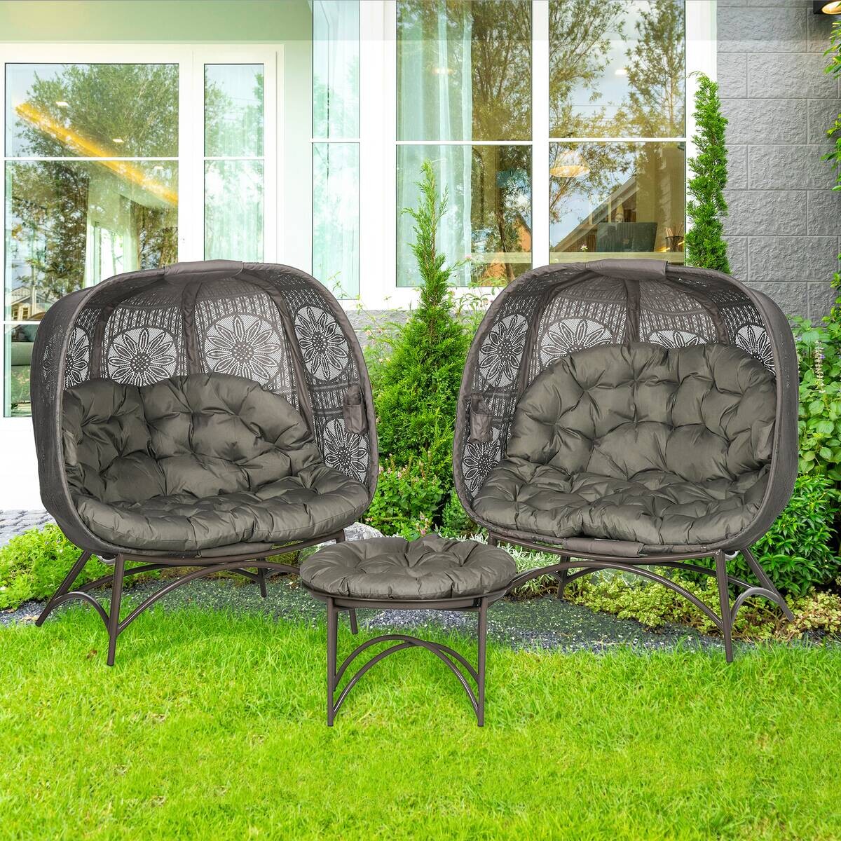 Outsunny Gartenstuhl sand Polypropylen B/H/L: ca. 75x126x142 cm