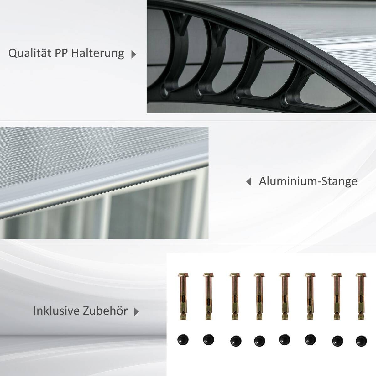 Outsunny Pultvordach transparent schwarz B/H/L: ca. 96x27x303 cm