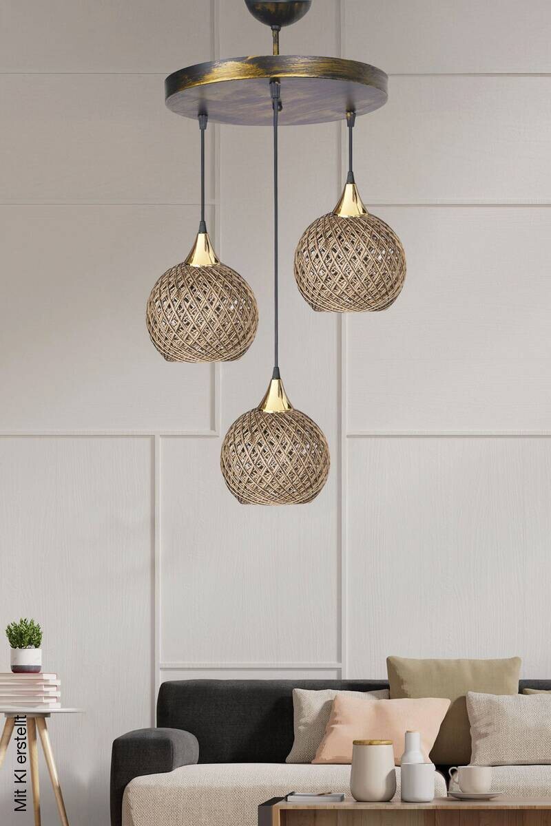Opviq Pendelleuchte Crayon beige Metall B/H/T/L/D: ca. 32x80x32x32x32 cm E27 3 Brennstellen