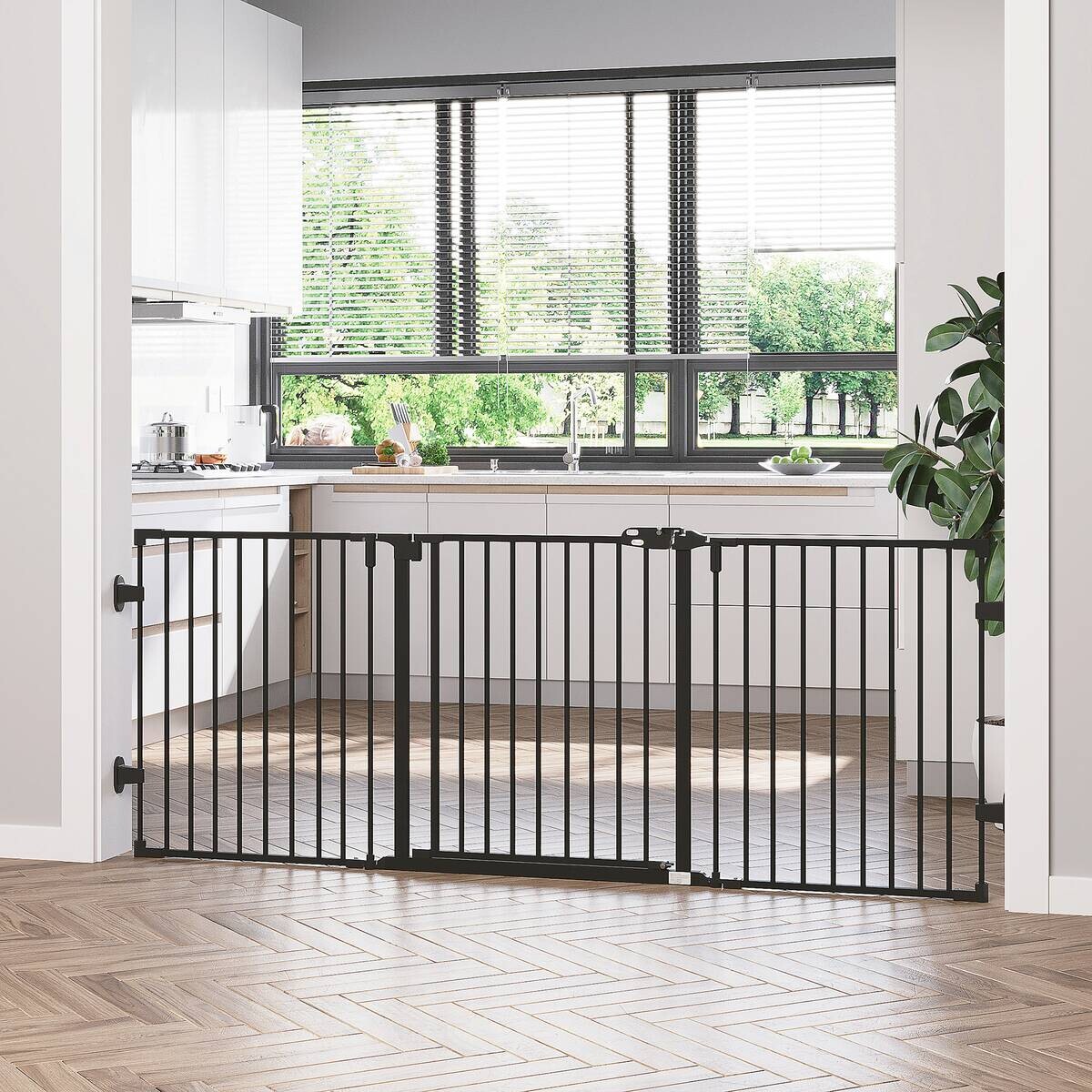 PawHut Hunde-Schutzgitter schwarz Kunststoff B/H/L: ca. 2x202,5x76 cm