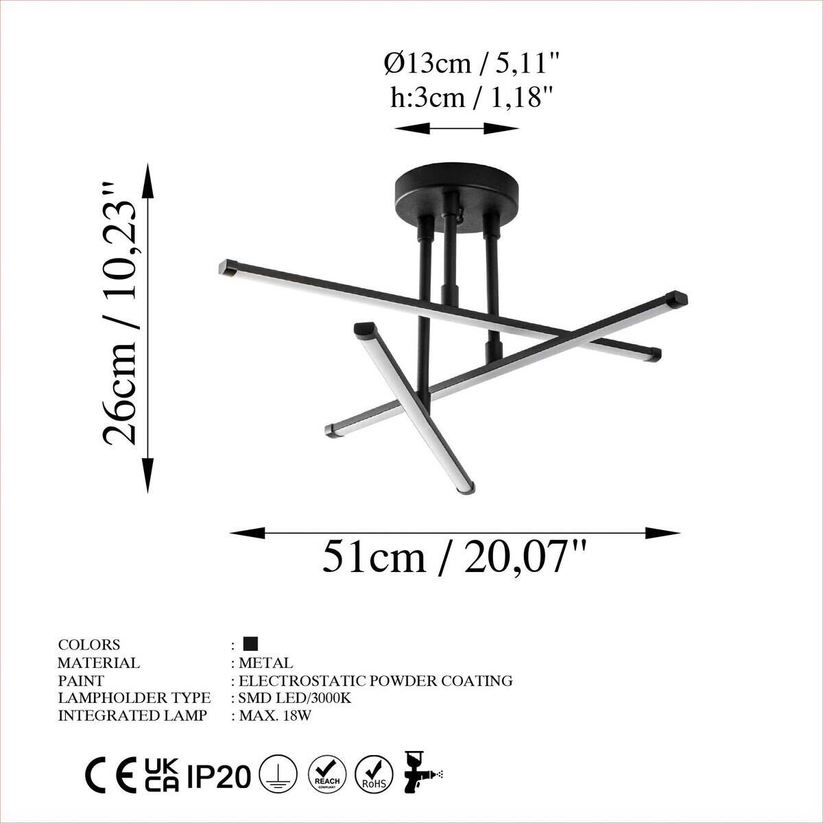 Opviq LED-Deckenleuchte schwarz B/H/T: ca. 51x26x51 cm