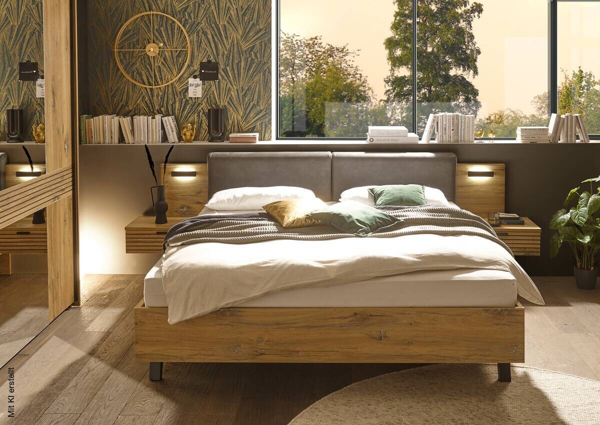 Bett Trattino Oak Flagstaff Optik B/H/T: ca. 295x93x212 cm
