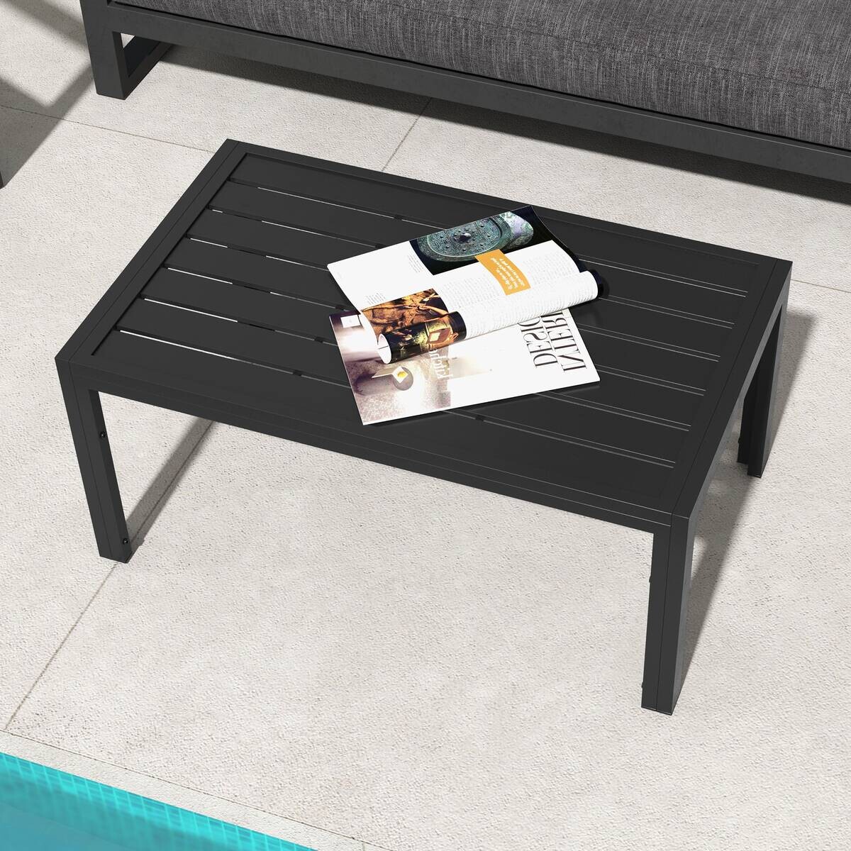 Outsunny Balkontisch schwarz Stahl B/H/L: ca. 61x46x101,5 cm