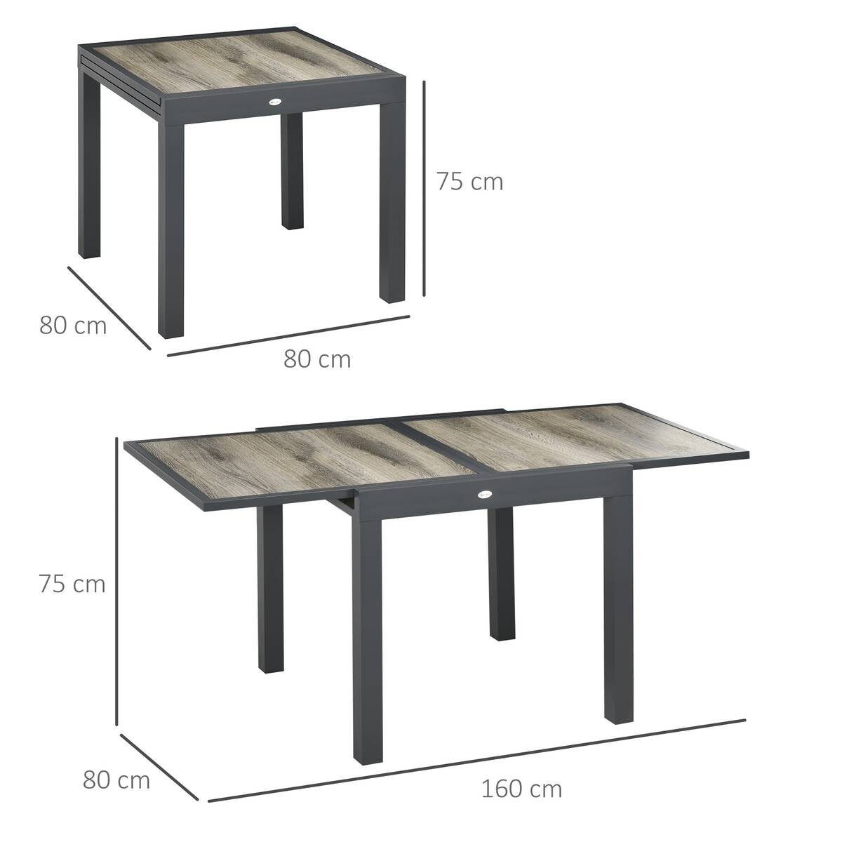 Outsunny Gartentisch beige Aluminium B/H/L: ca. 80x75x160 cm