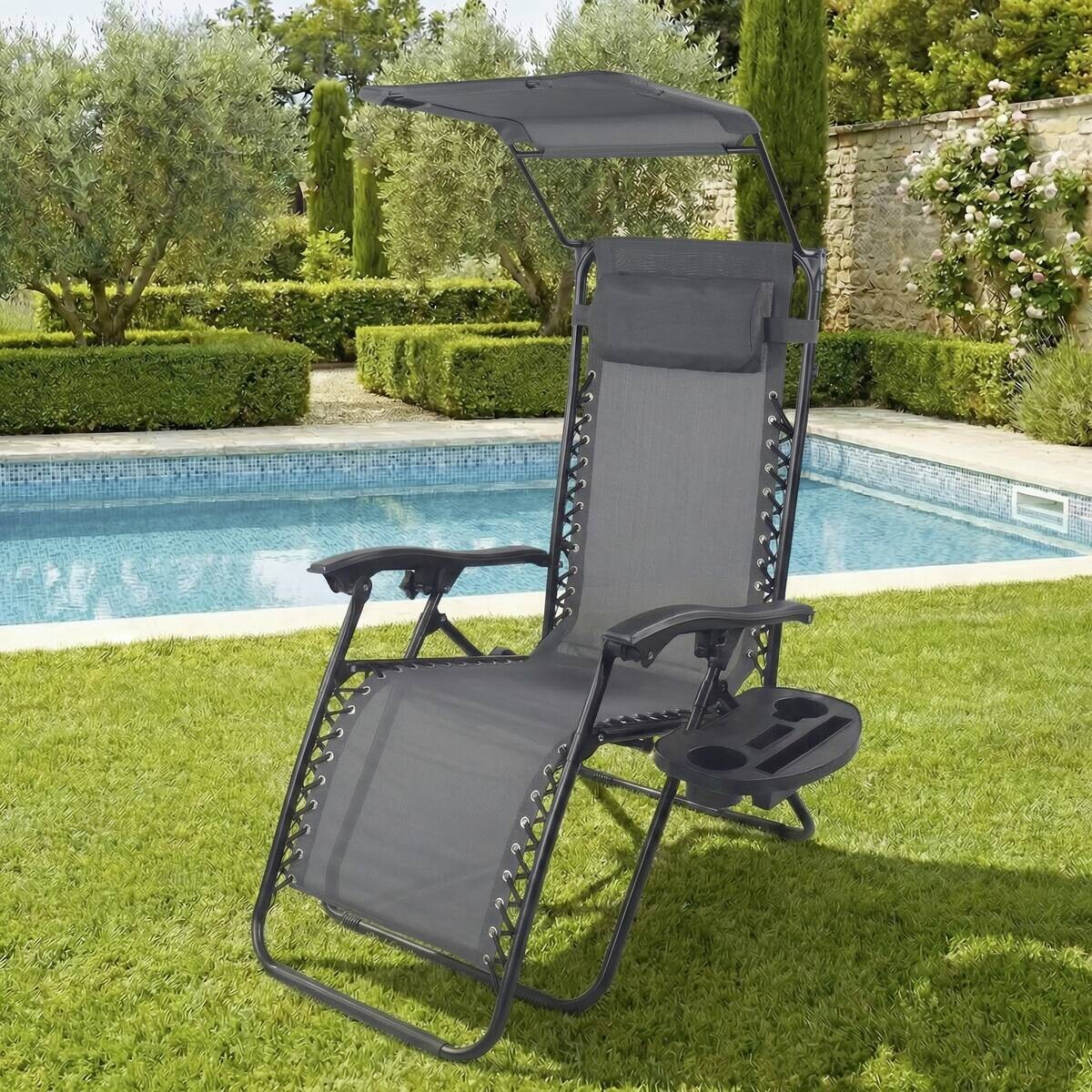 Gartenliege grau Stahl B/H/L: ca. 64x107x160 cm